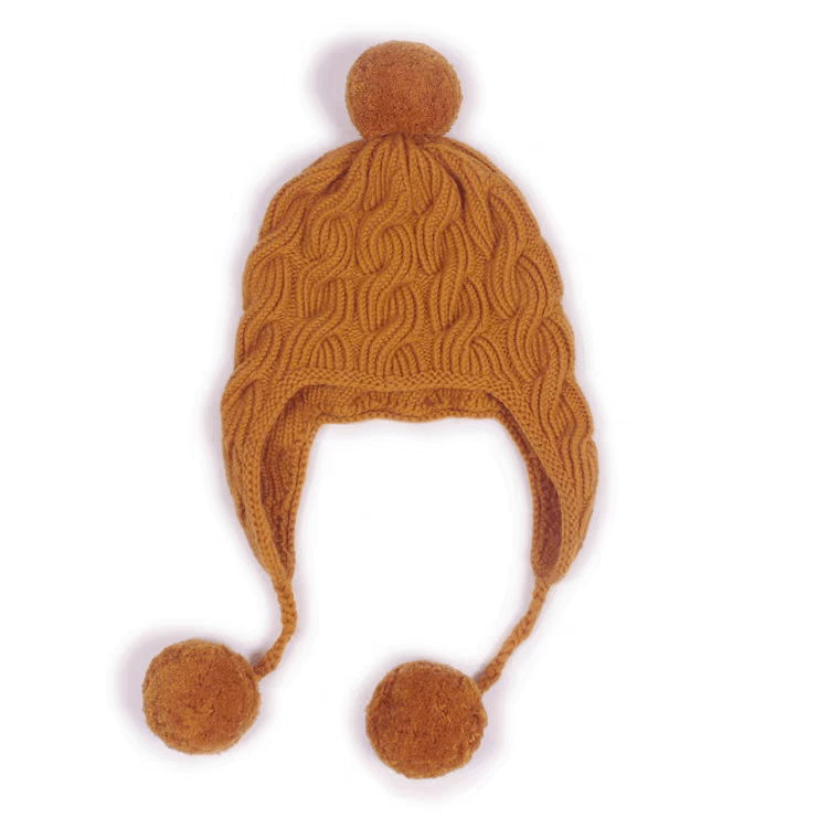 100% Cashmere Beanie for Women with pom pom in ornge color