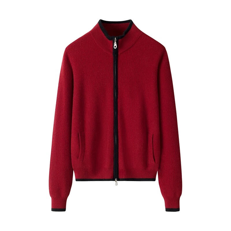 100% Mongolian Cashmere Half-Zip Cardigan in red