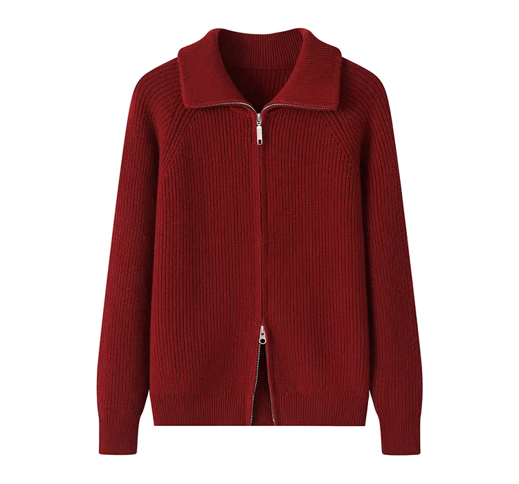Premium 100% cashmere heavy knit cardigan
Elegant winter rib-knit cashmere zip sweater
Cashmere holiday gift cardigan in rich seasonal colors