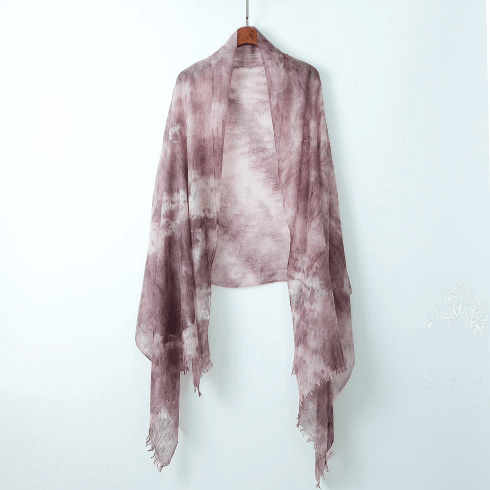 Ultra-Light 100% Cashmere Scarf Shawl: Hand-Dyed Tie-Dye in Unique Earth Tones - Cloud-Soft Luxury!