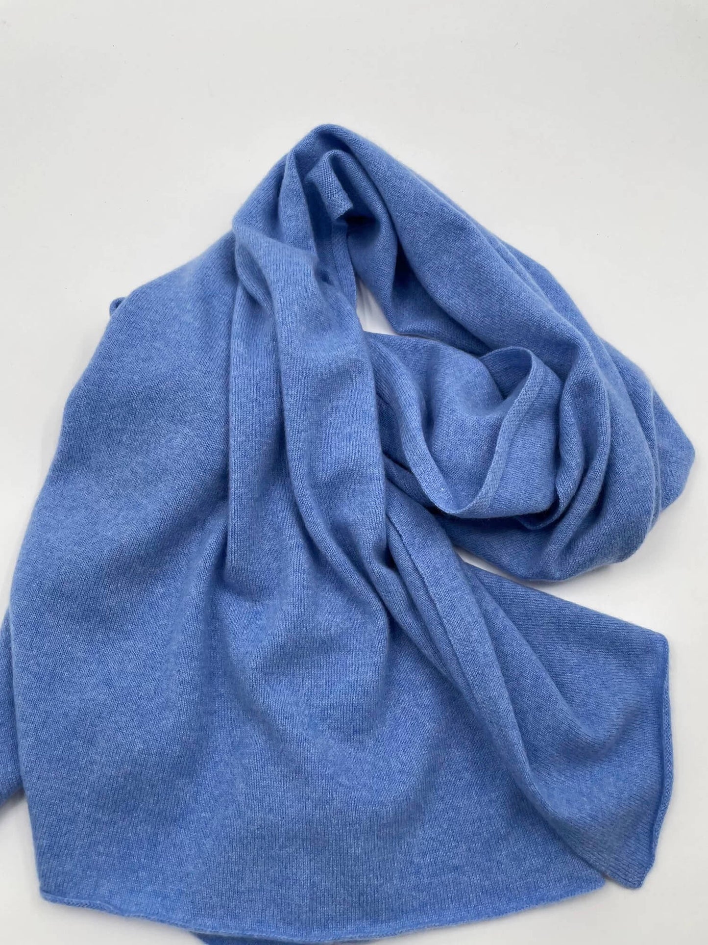 Luxury 100% Cashmere Solid Knit Scarf in light blue for women