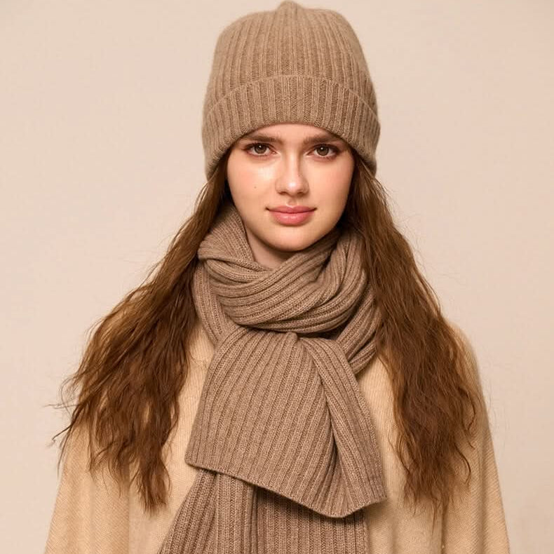 women's cashmere beanie hat and scarf set