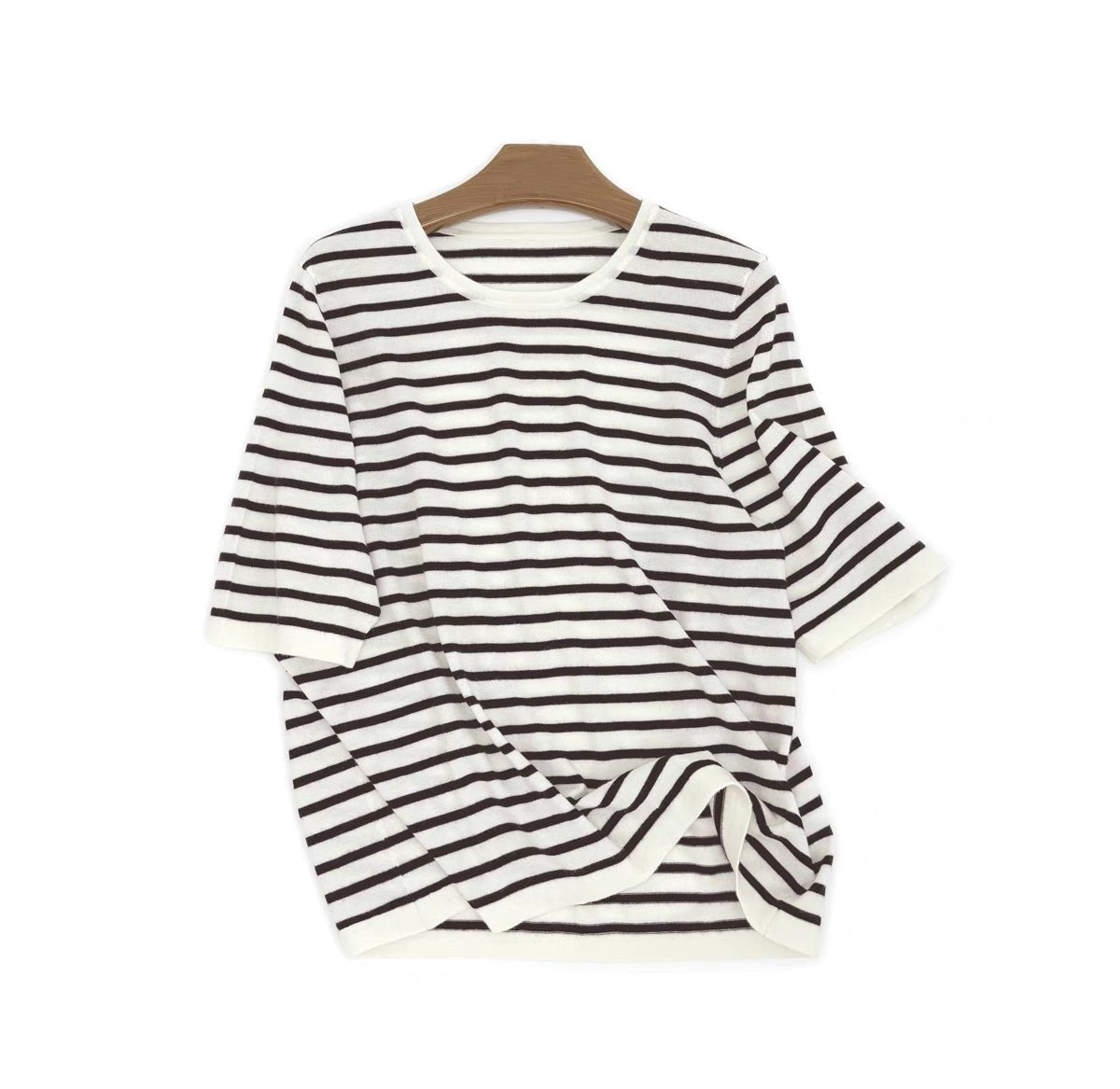 Timeless Stripes: 100% Cashmere Classic Crewneck Tee