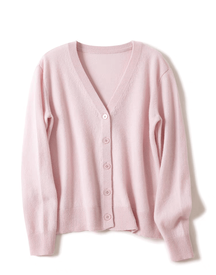 Elegant 100% Cashmere V-Neck pink Cardigan: Timeless Versatility, Elevated