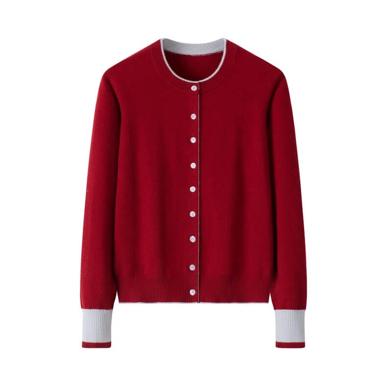 Women’s 26-Gauge Single Ply 100% Cashmere Cardigan in wine red