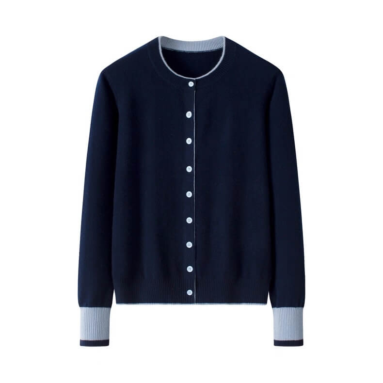 Women’s 26-Gauge Single Ply 100% Cashmere Cardigan in navy