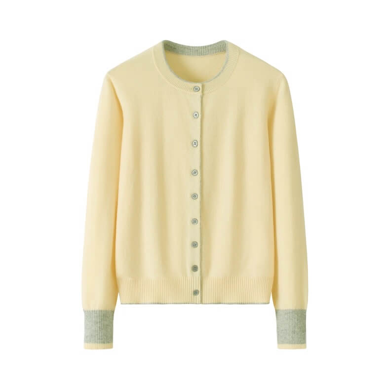 Women’s 26-Gauge Single Ply 100% Cashmere Cardigan in light yellow