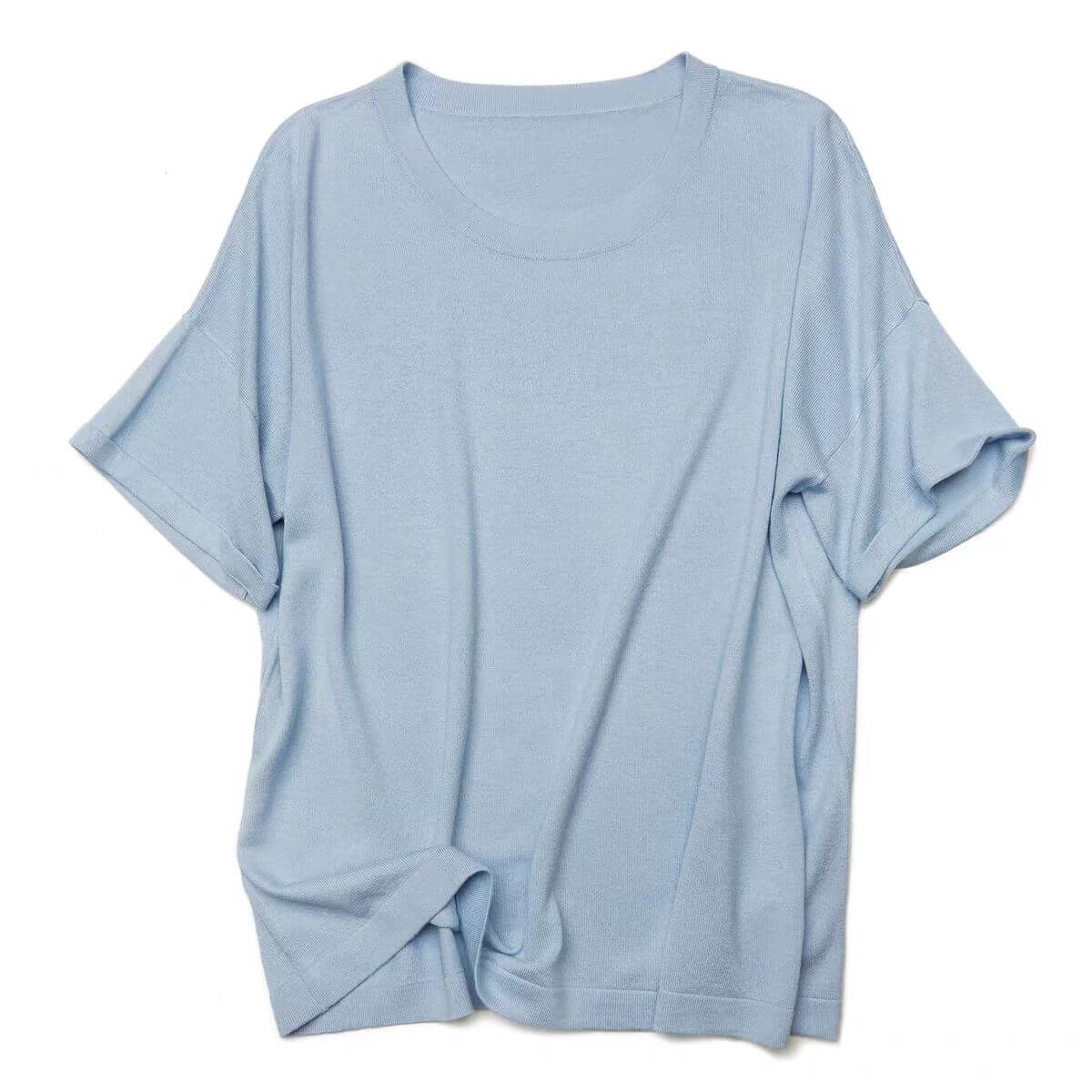 cashmere blend silk T shirt for women in blue color