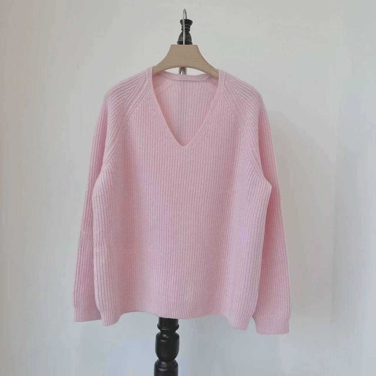pink color women's cashmere V neck sweater