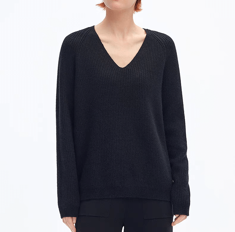 black color women's cashmere V neck sweater