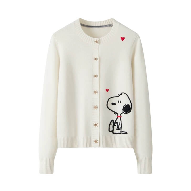Women’s 100% Cashmere Cardigan with Artistic Metal Buttons in white