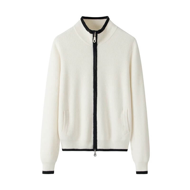100% Mongolian Cashmere Half-Zip Cardigan in white