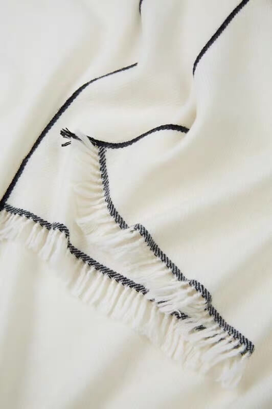 Bright white cashmere twill scarf for winter, warm and plush texture”