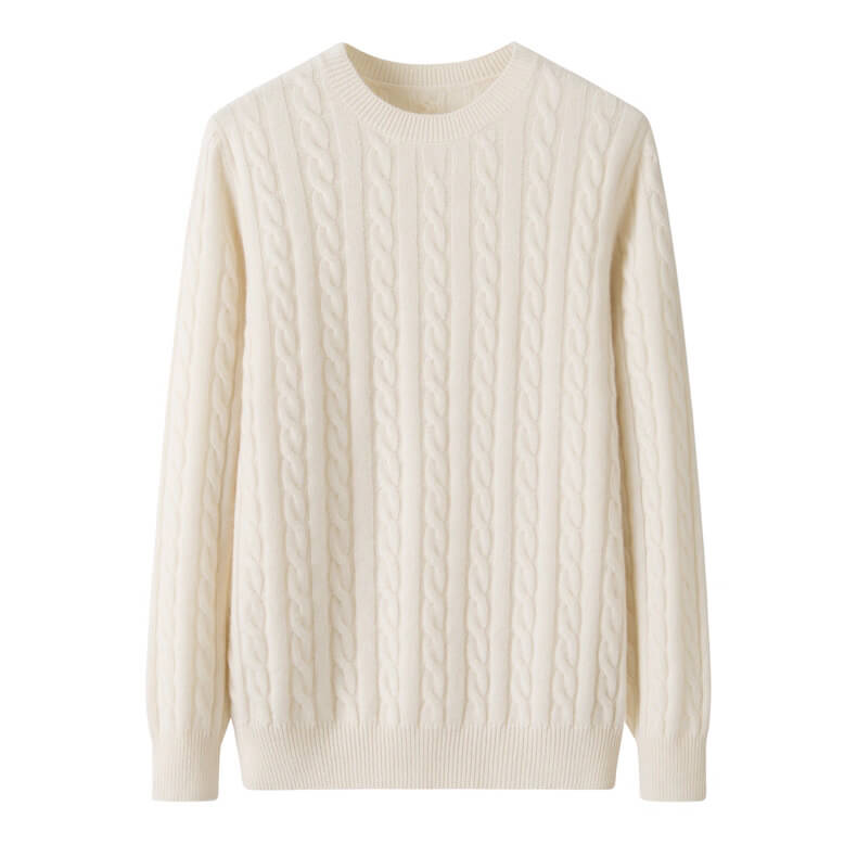 cable knit sweater Men’s 100% Cashmere Sweater in white