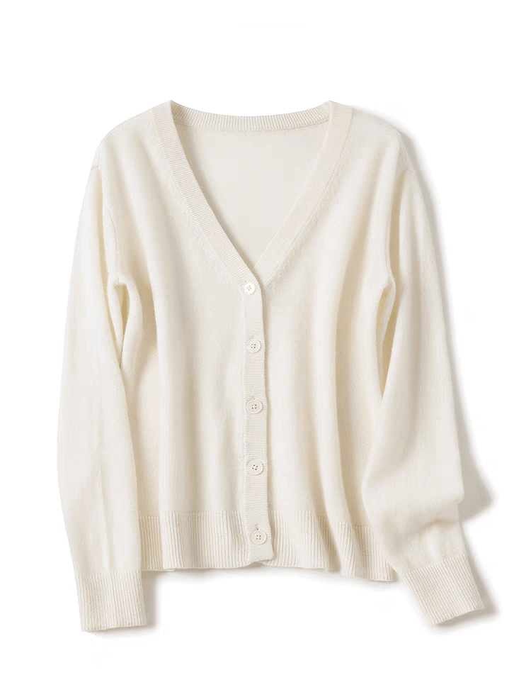 Elegant 100% Cashmere V-Neck white Cardigan: Timeless Versatility, Elevated