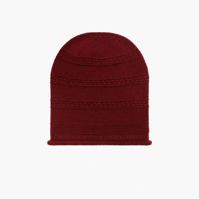 Luxury Ribbed Cuff Slouchy 100% cashmere Beanie Hat for Men & Women in wine red