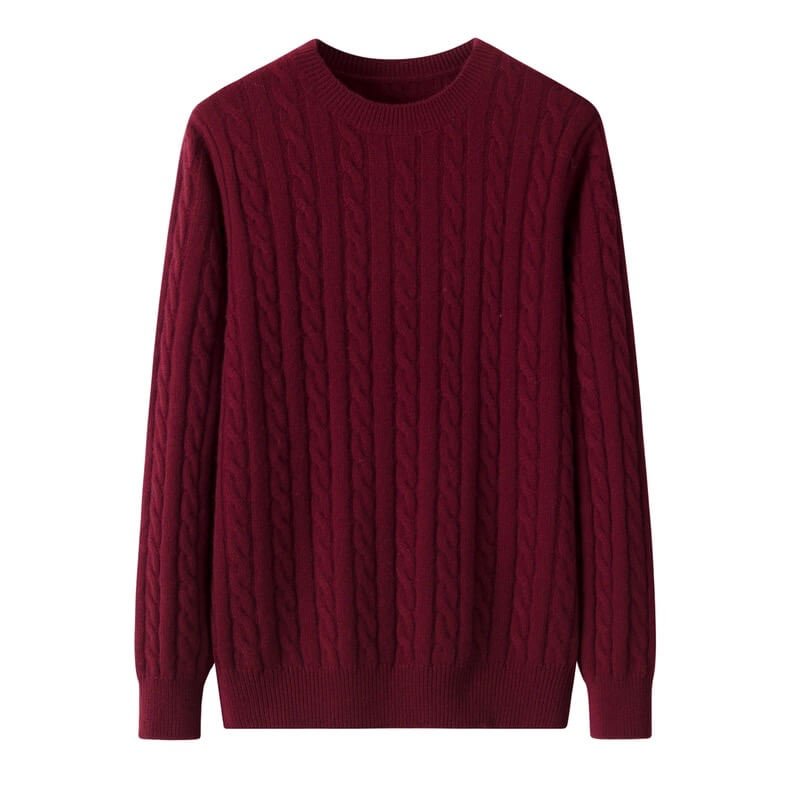 wine red cable knit sweater Men’s 100% Cashmere Sweater