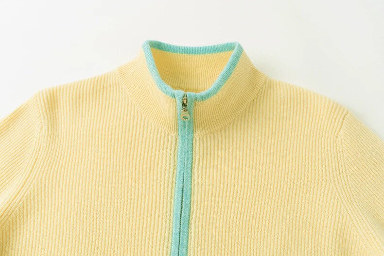 100% Mongolian Cashmere Half-Zip Cardigan in yellow