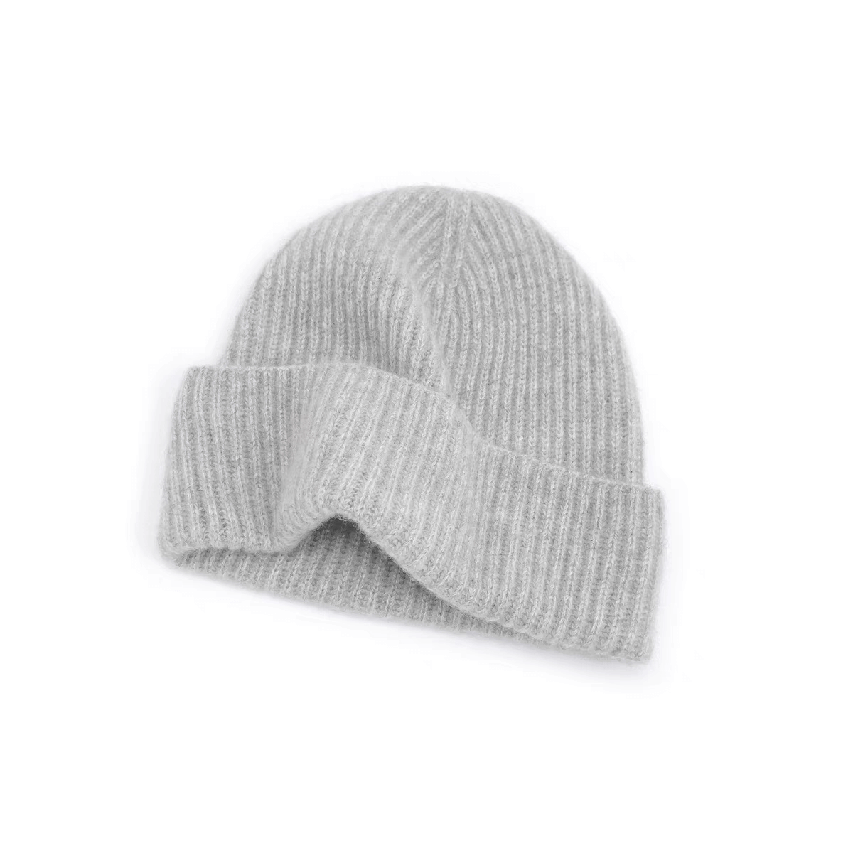 Women's Classic Ribbed Cashmere Beanie Hat in light grey
