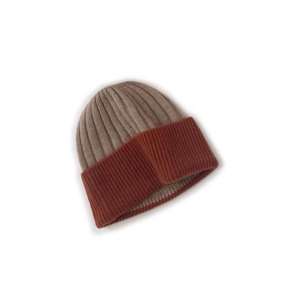 Women's Two-Tone ribbed cashmere beanie hat