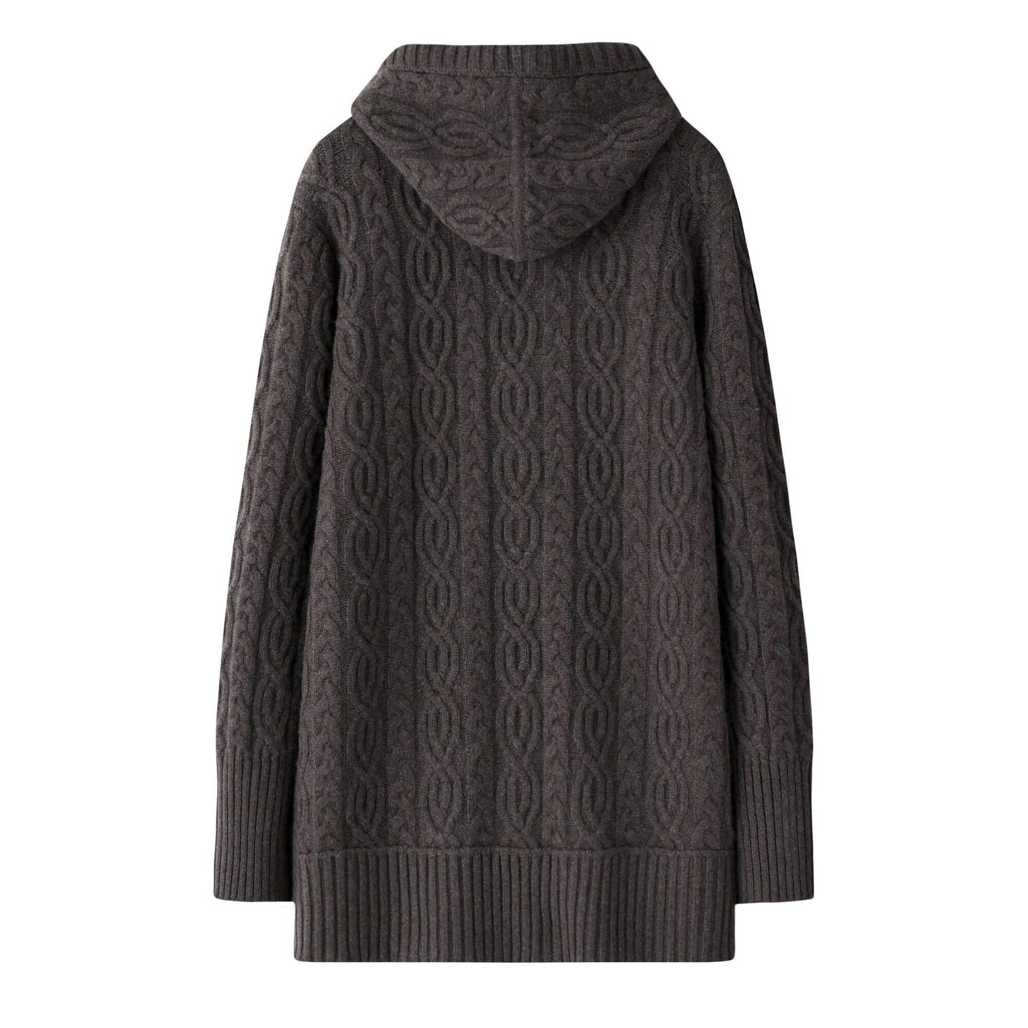 Ultra Thick 4-Ply 100% Cashmere Hooded Cardigan in coffee