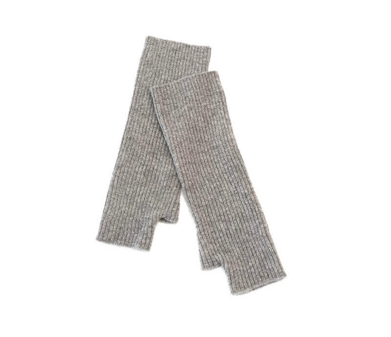 100% Cashmere Fingerless Gloves for Women - Knit Wrist Warmers in grey