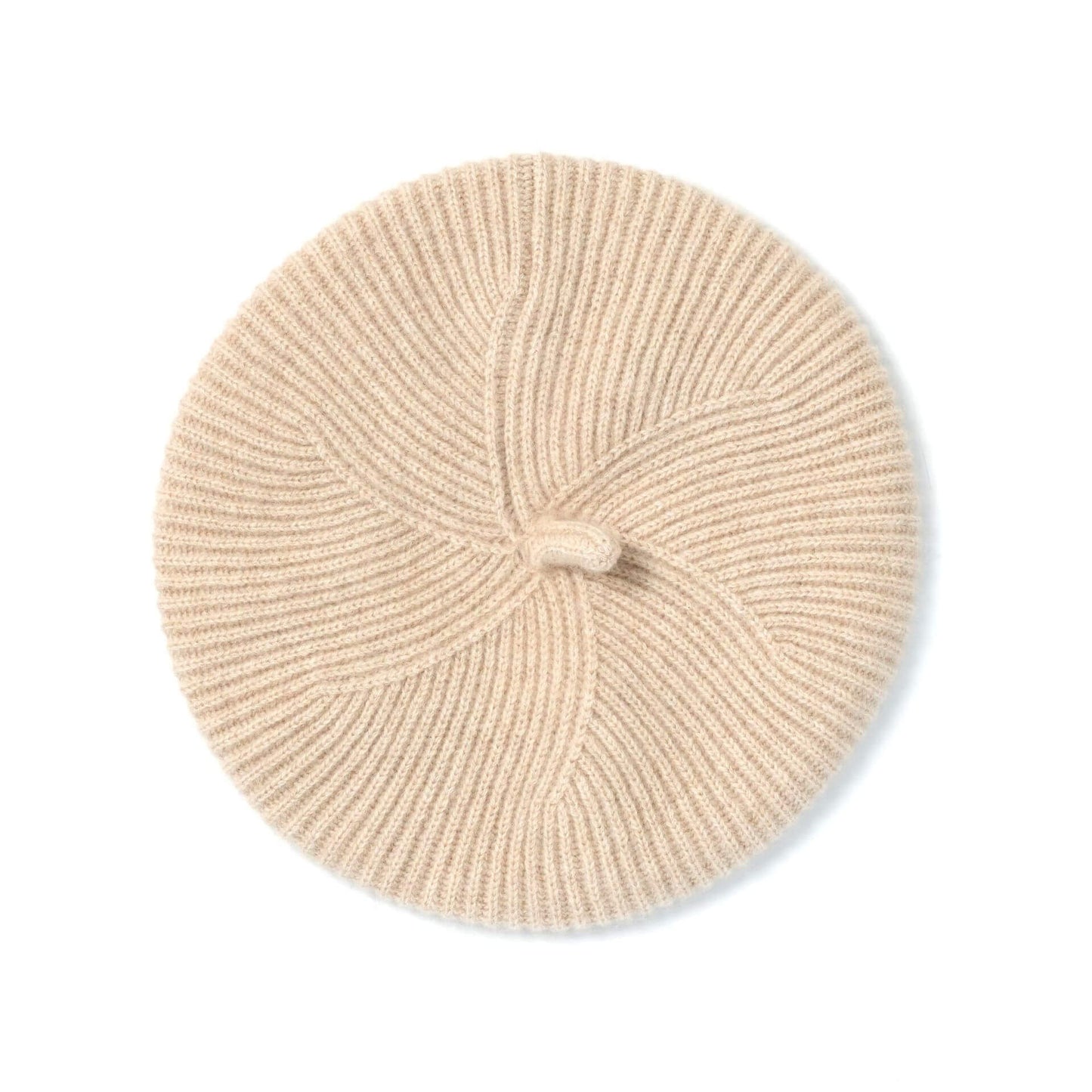 Elegant 100% Cashmere Women’s Rib-Knit Beret in beige color