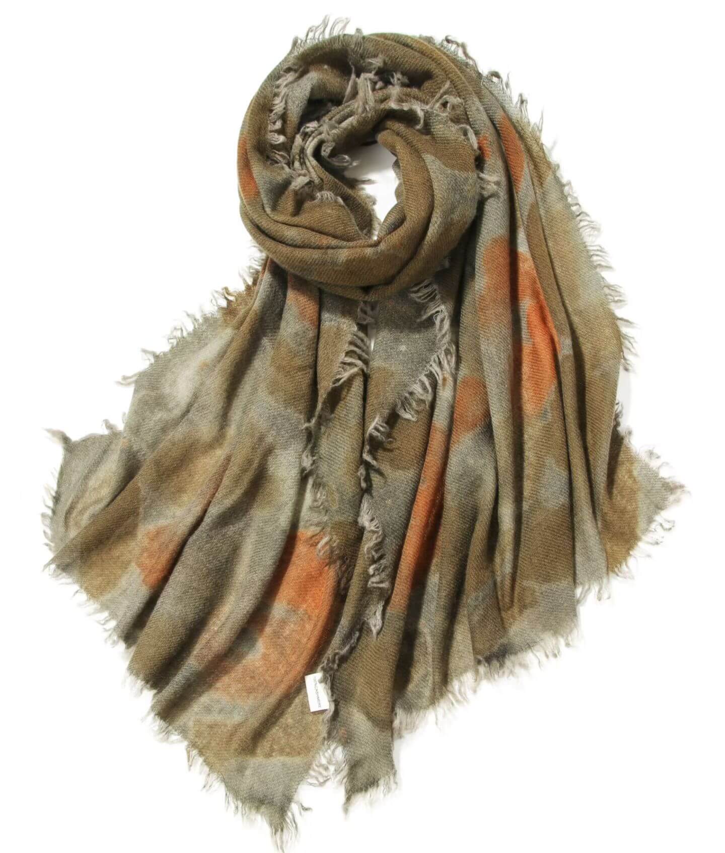Artistic printed cashmere scarf with natural gradient tones