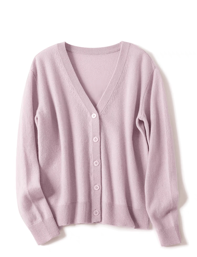 Elegant 100% Cashmere V-Neck dark pink Cardigan: Timeless Versatility, Elevated