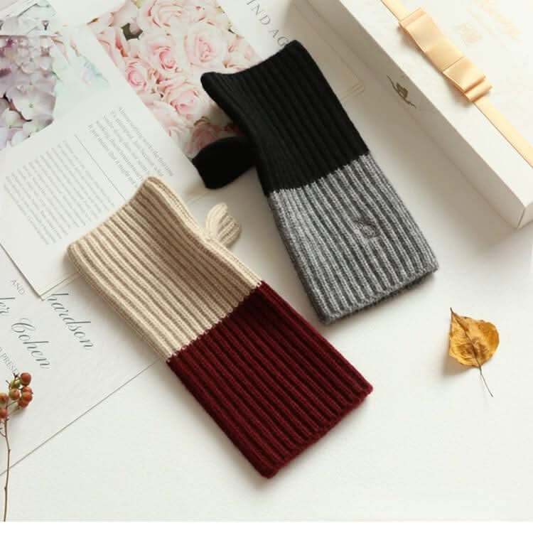 Women's Fingerless Cashmere Gloves,Fingerless mittens with separate thumb hole in cream color