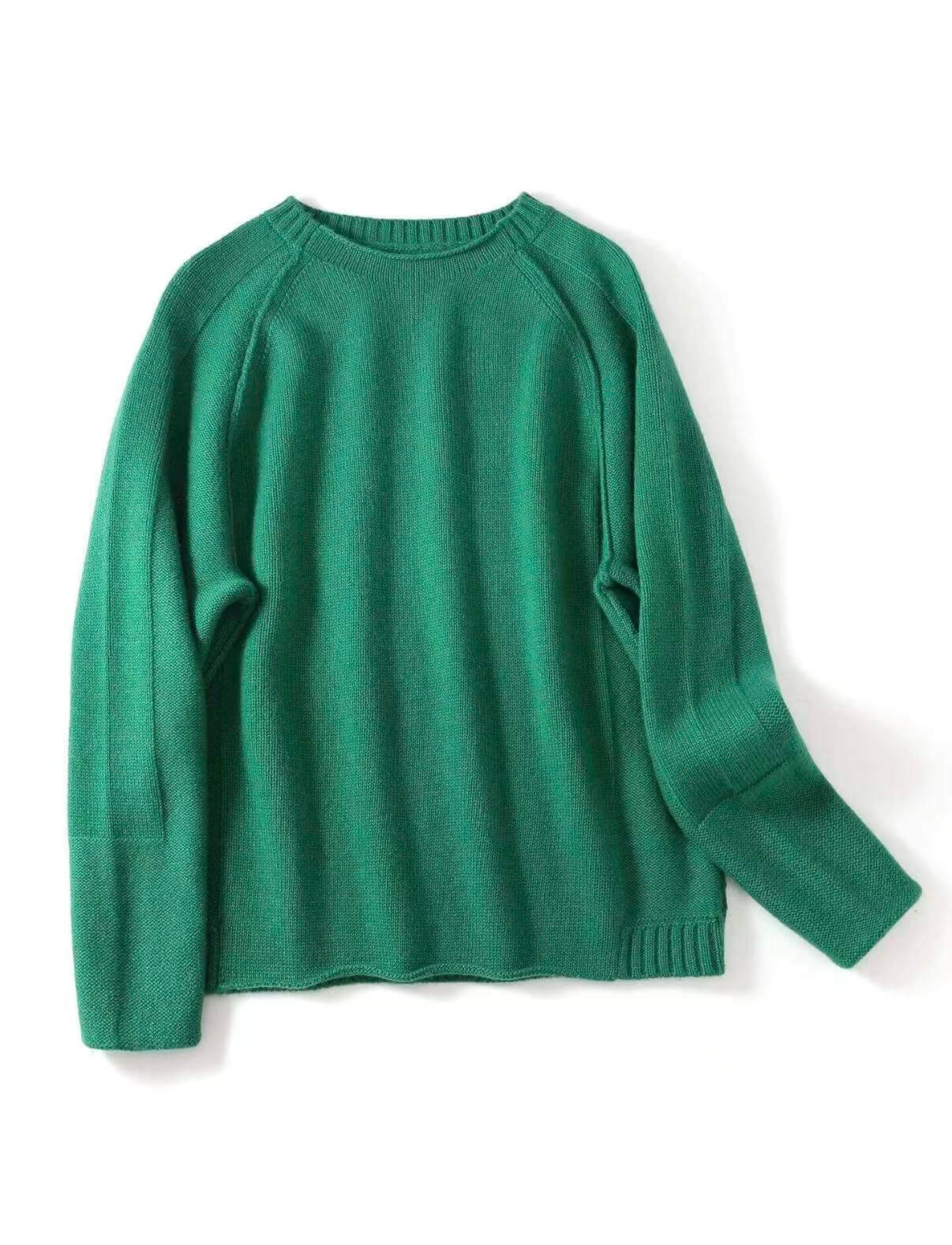 Luxurious 100% Cashmere Crew neck Sweater for Women in green color