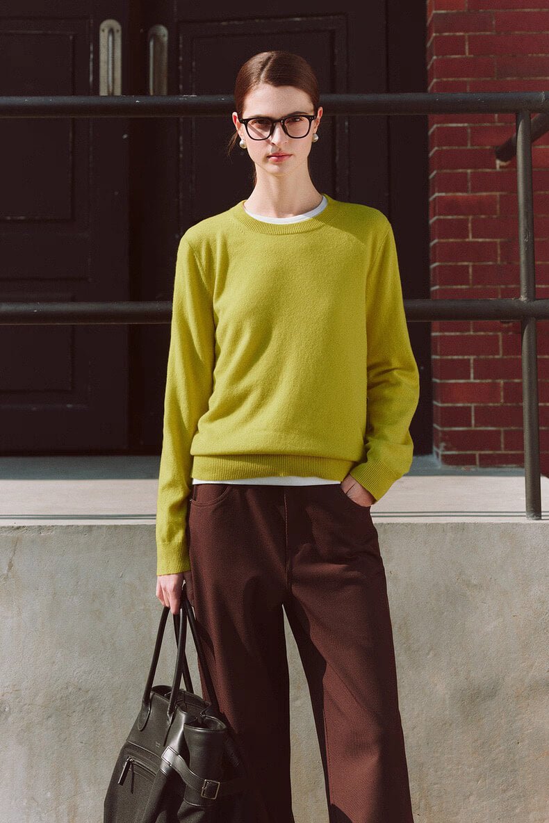 100% Pure Cashmere Crewneck Sweater in green
