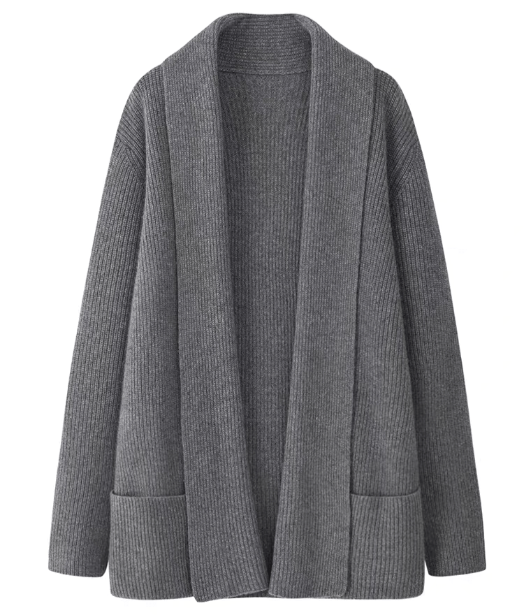 warmth and timeless elegance with our 100% Pure Cashmere Cardigan sweater in grey