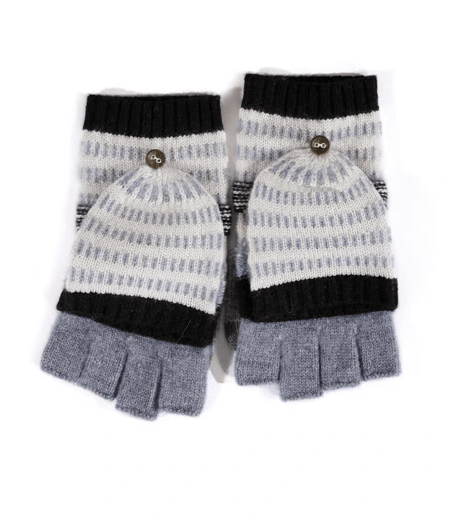 cashmere gloves for women in white and grey color, flap gloves. Ladies pop Top Cashmere Gloves