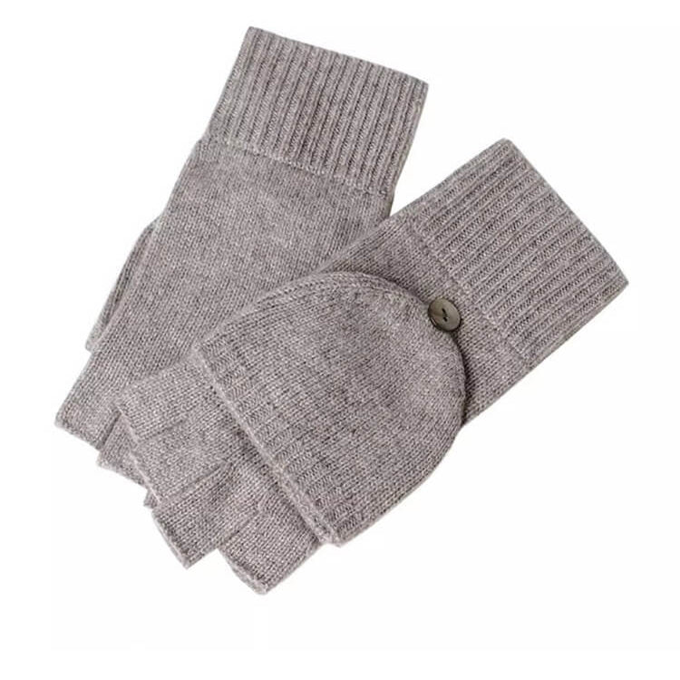Elegant 100% Cashmere Convertible Fingerless Gloves for Women in grey