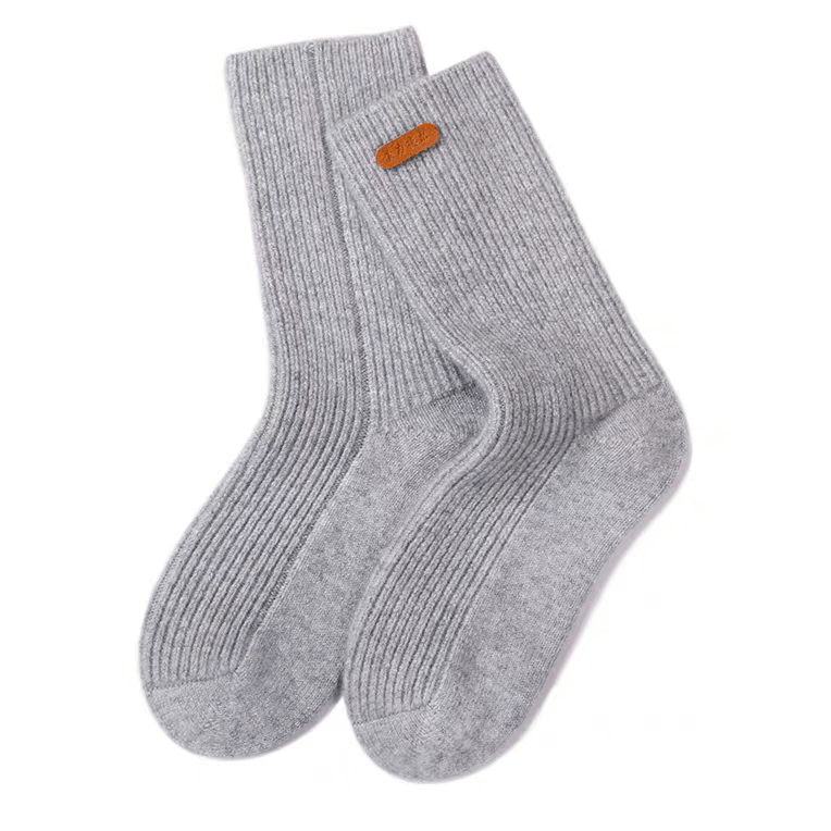 cashmere ribbed bed socks in grey color, women's cashmere socks Cashmere sock essentials