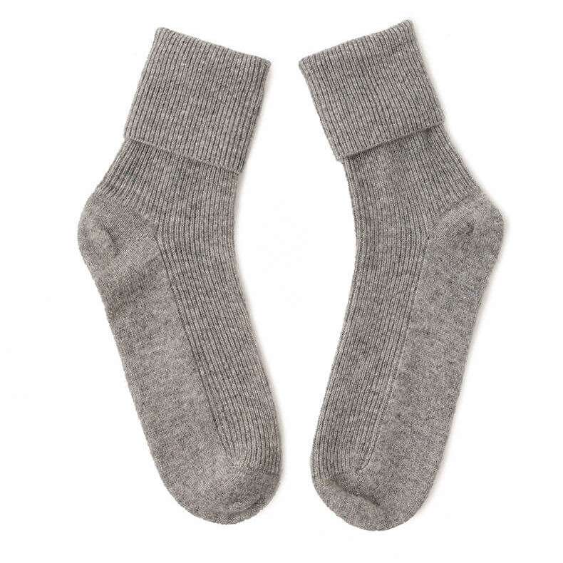women's 100% cashmere ribbed bed light grey socks