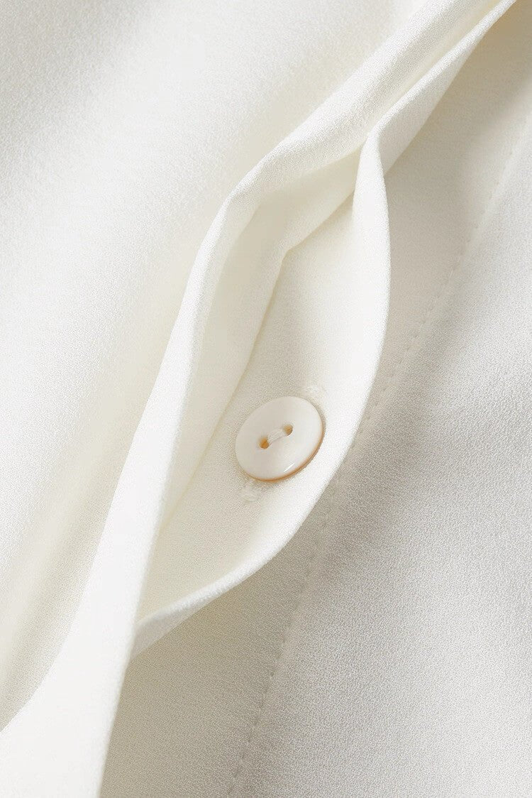 Ruffled neckline luxury silk shirt