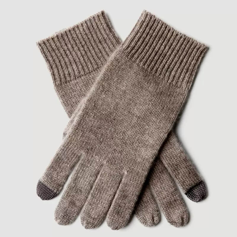 100% cashmere Touchscreen gloves for men in taupe color