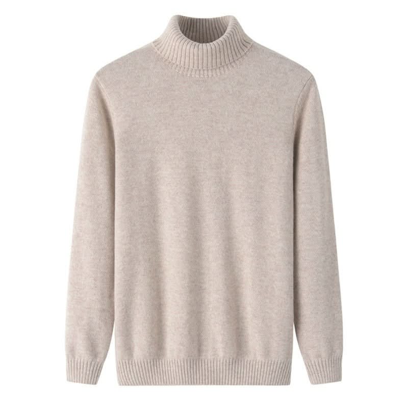 chunky beige men's cashmere turtle neck sweater,Stylish and cozy men’s thick cashmere sweater with a double collar