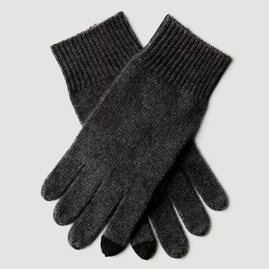 100% cashmere Touchscreen gloves for men in charcoal grey