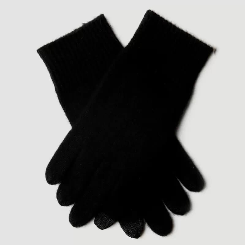 100% cashmere Touchscreen gloves for men in jet black,Warm men’s pure cashmere gloves with flexible touch-screen compatibility