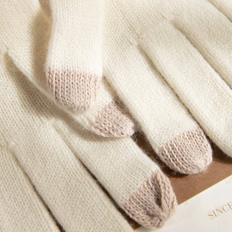Winter white cashmere gloves for women,Elegant women’s white cashmere winter gloves