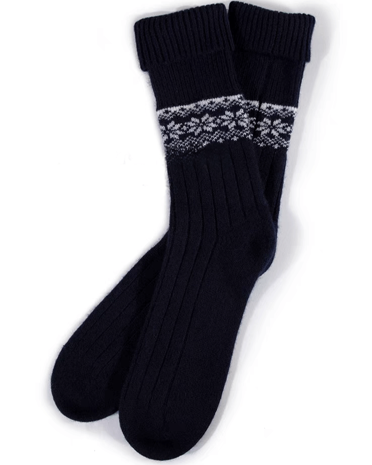 Women's jacquard cashmere mid-calf socks in navy blue