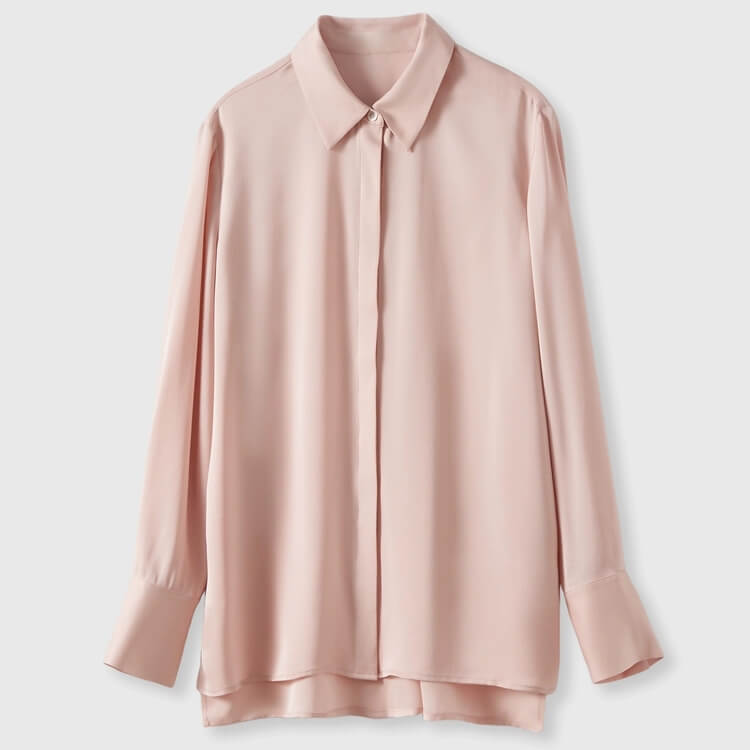 24 Momme Double Crepe de Chine Silk Shirt - Pink Salt