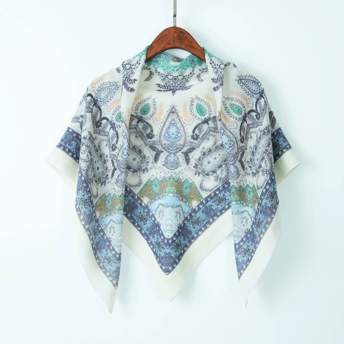Luxury 100% Cashmere Scarf Lightweight Printed Design in blue