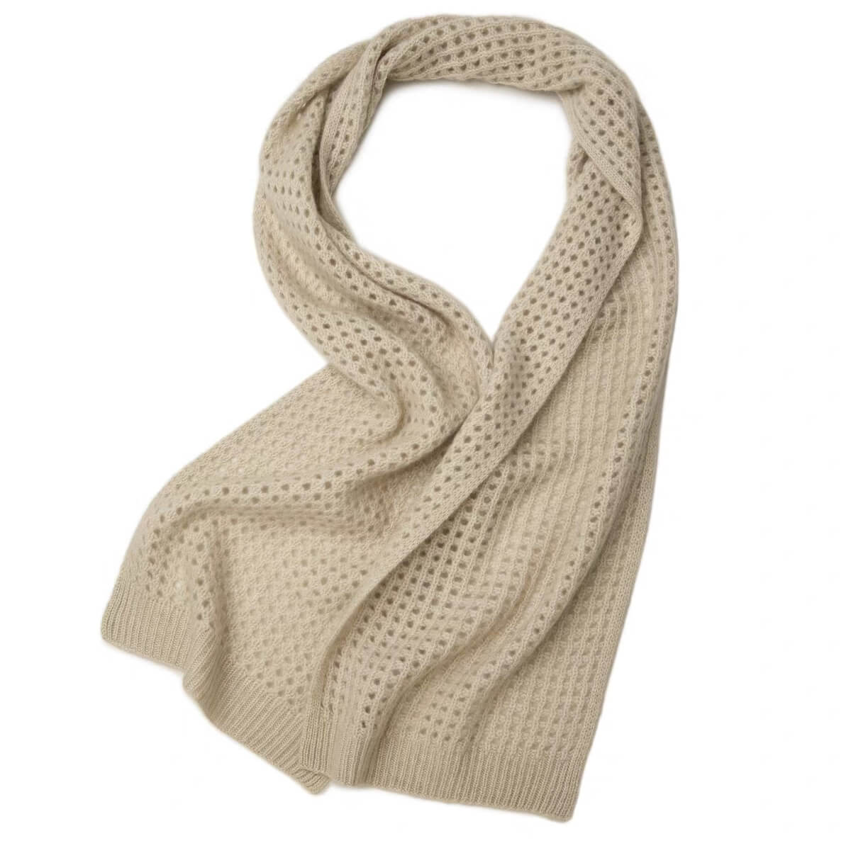Luxurious 100% Cashmere Scarf with Waffle-Knit Design in begie