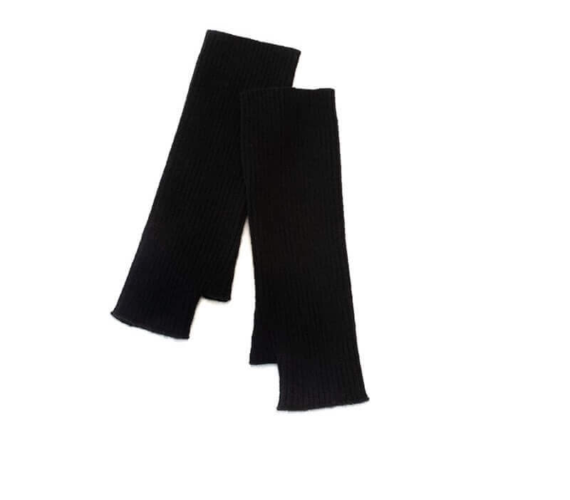 100% Cashmere Fingerless Gloves for Women - Knit Wrist Warmers in black