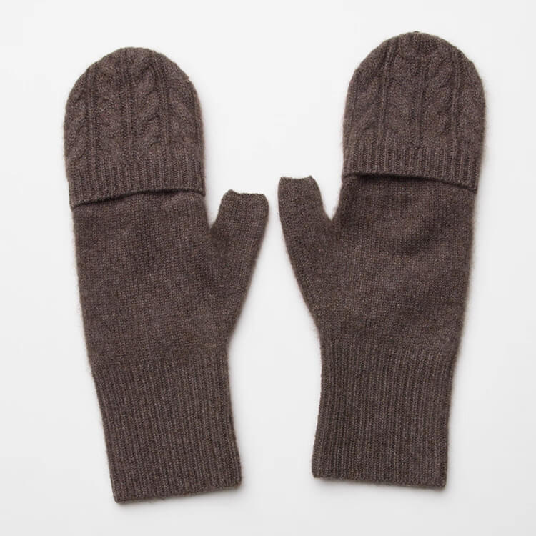 Women’s 100% Cashmere Convertible Mittens – Cable Knit Flip-Top Gloves for Winter Warmth