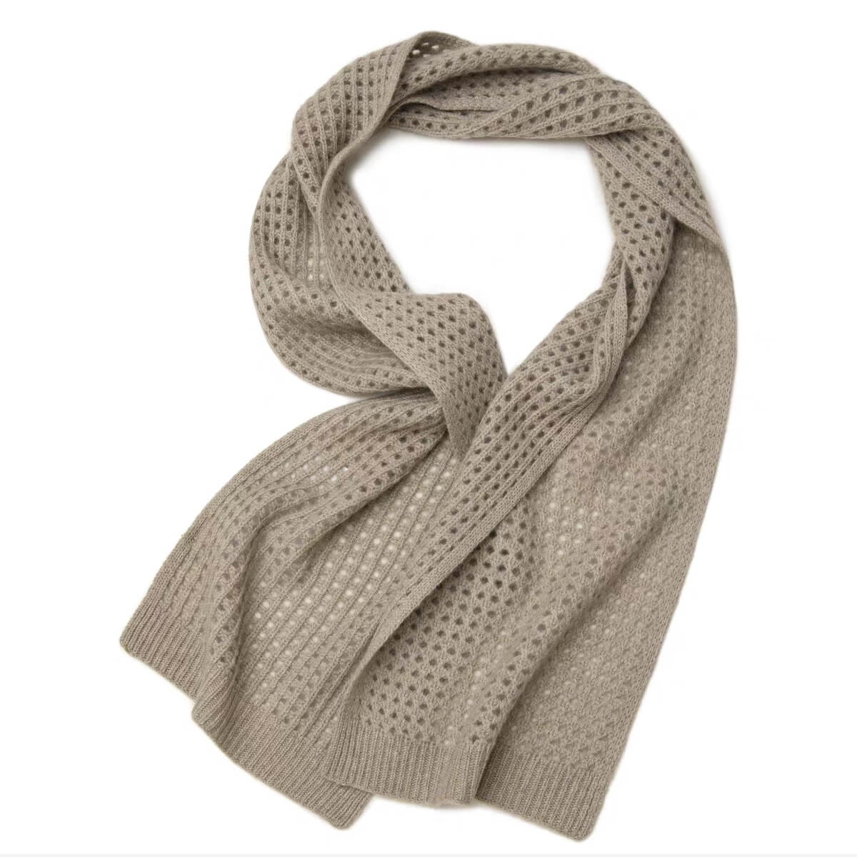 Luxurious 100% Cashmere Scarf with Waffle-Knit Design in camel
